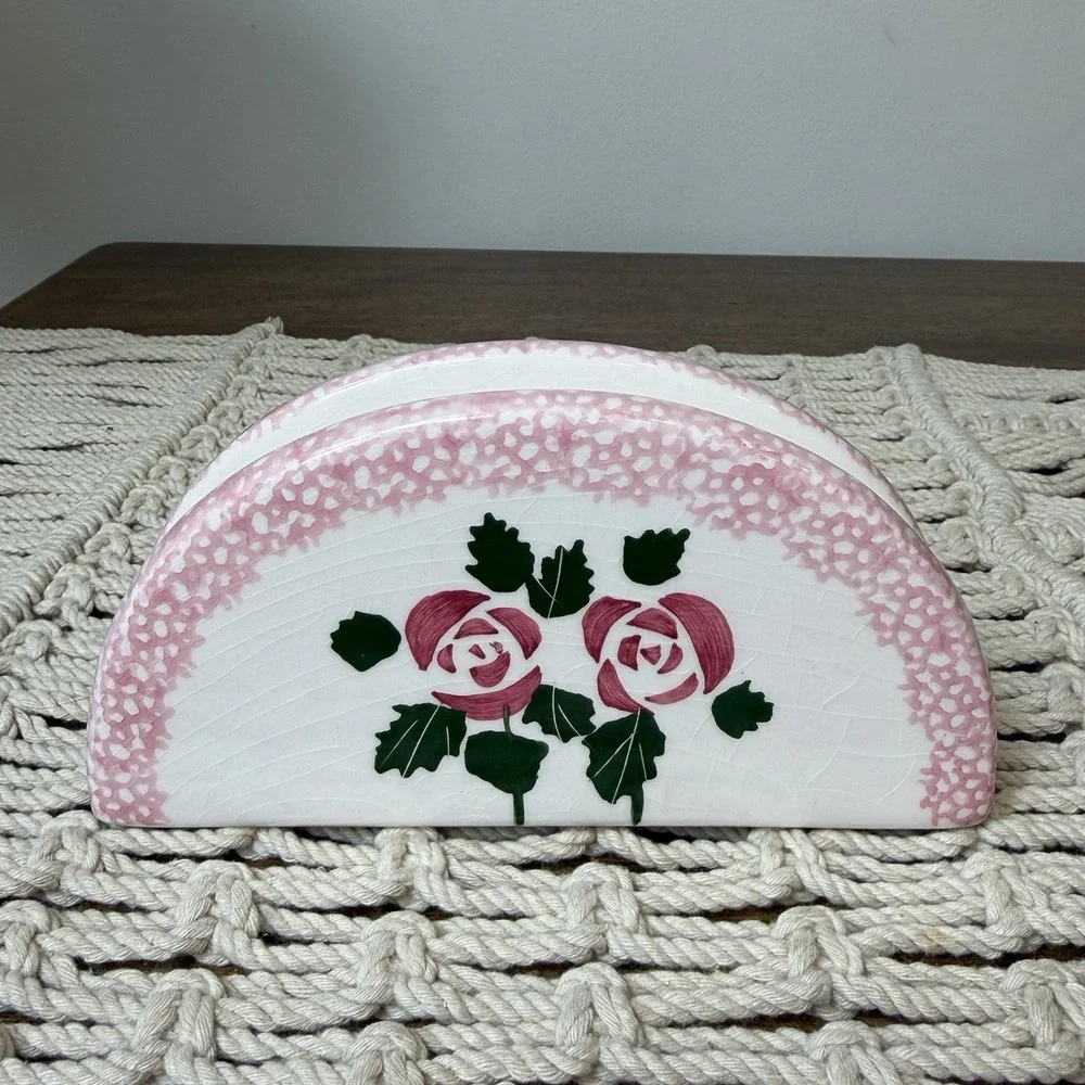 Pink Rose Shabby Chic Cottage Core Napkin Holder Grandma Core 90s Kitchen Floral